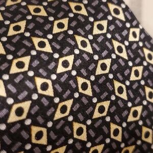 Club Room Men's Tie Geometric‎ Black Tan Gray Cream 100% Silk Made in USA